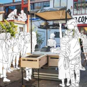 Menschen in einem Gemeinschaftsraum.