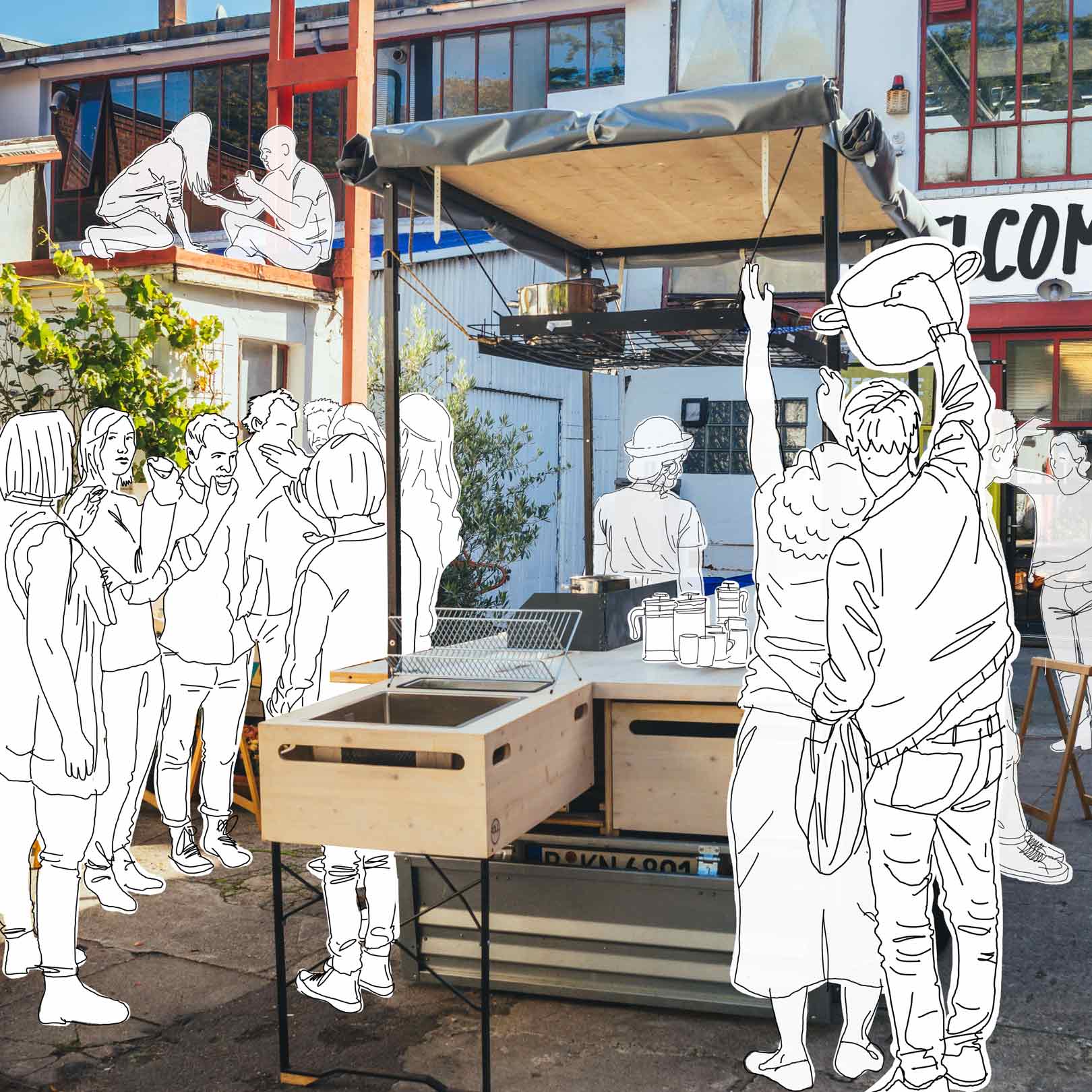 Menschen in einem Gemeinschaftsraum.