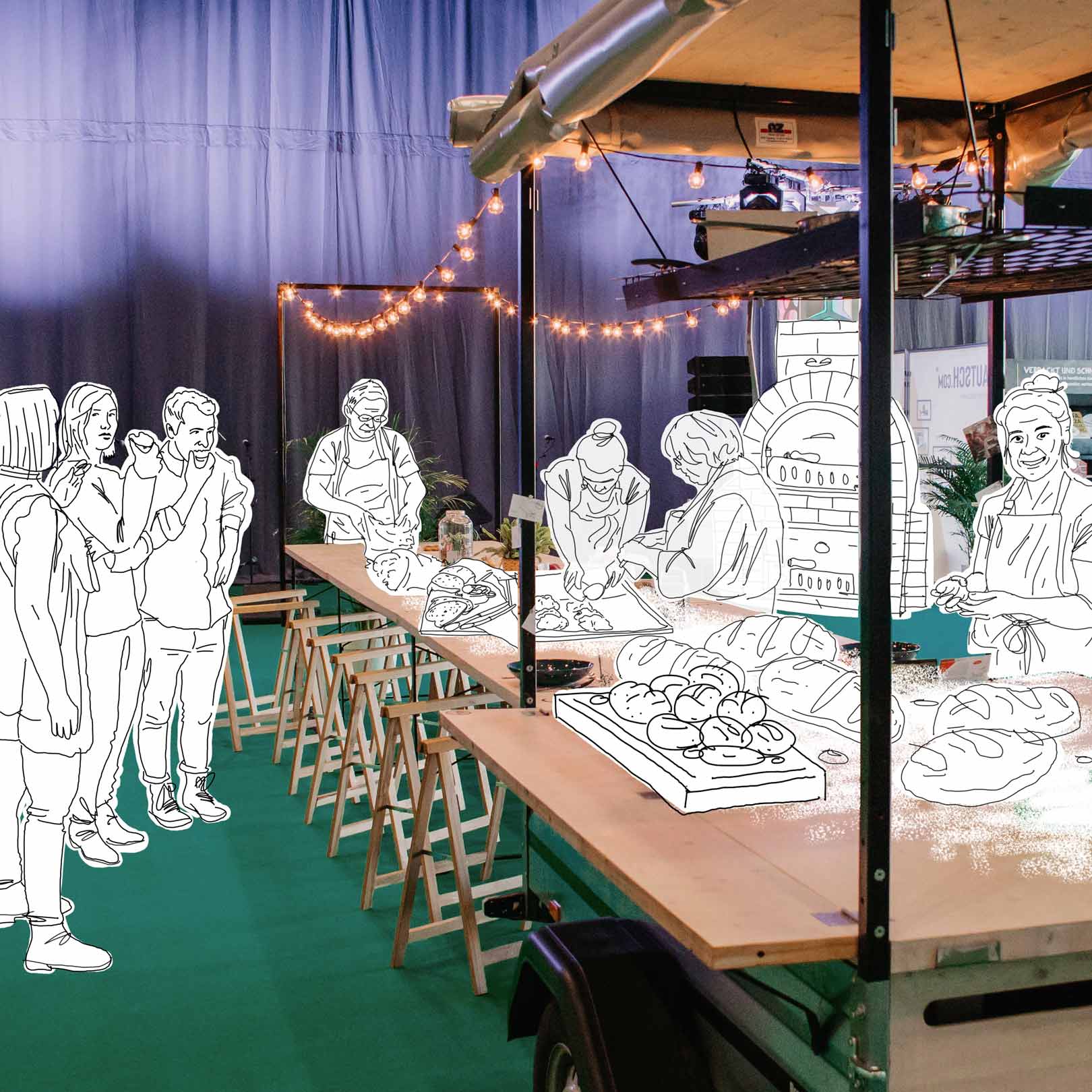 Illustration Menschen backen gemeinsam