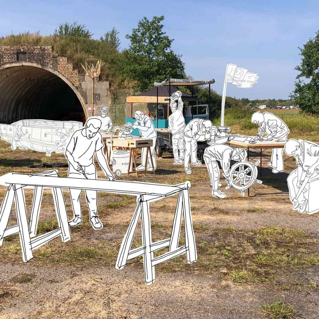 Menschen arbeiten im Freien.